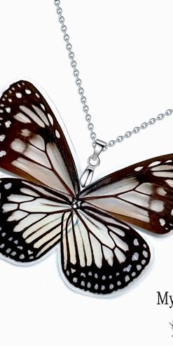 Parantica Vitrina Butterfly Wing Necklace – Black and White Jewelry for Nature Lovers
