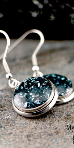 wholesale ink blue sparkle chip earrings handmade boutique closeup1