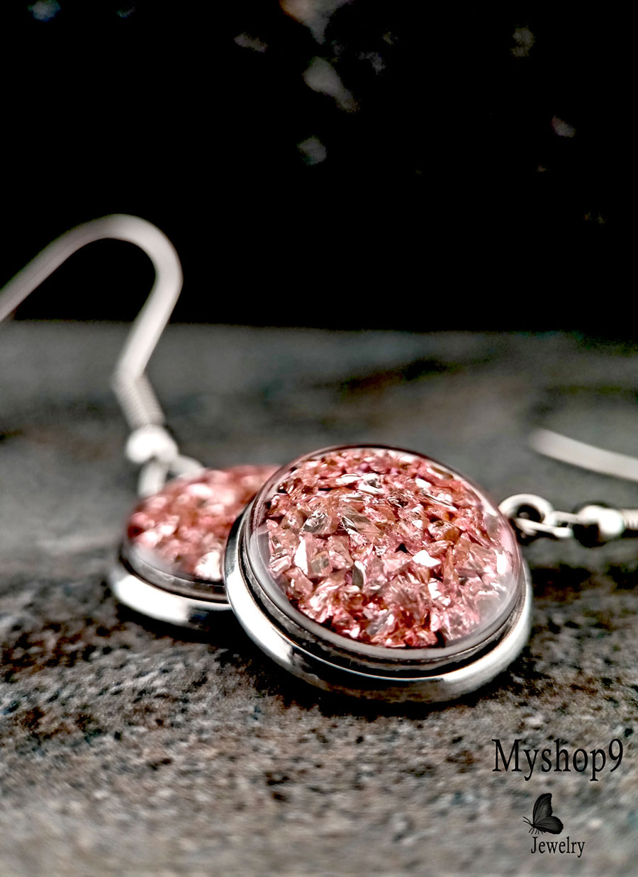 Handmade Pink Sparkle Chip Earrings – Unique Artisan Jewelry for Business Gifts