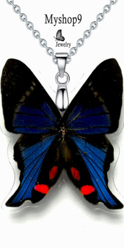 Boho Butterfly Necklace – Trendy Nature Jewelry – Rhetus Periander Pendant - Image 2