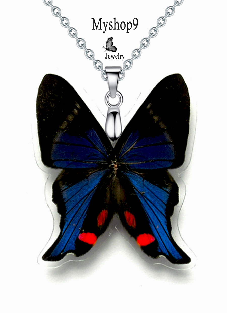 Boho Butterfly Necklace – Trendy Nature Jewelry – Rhetus Periander Pendant - Image 2