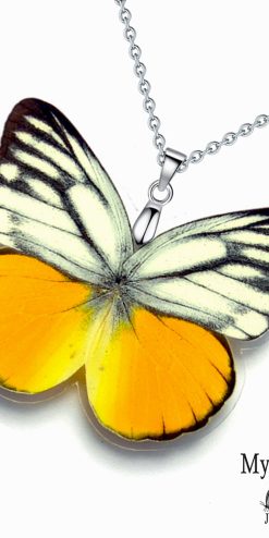 Wholesale handmade Cepora Aspasia butterfly wing necklace for resellers and boutiques