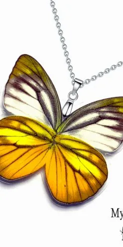 Handmade eco-friendly butterfly pendant with real Cepora Nadina wing