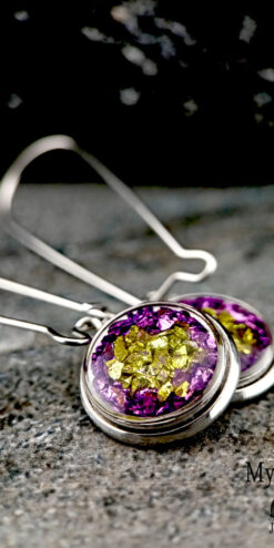 Corporate Gift Idea – Handmade SparkleChip Earrings – Olive-Green & Purple Chips – Unique Accessories for Corporate Gifting - Image 2