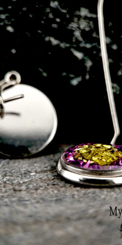 Corporate Gift Idea – Handmade SparkleChip Earrings – Olive-Green & Purple Chips – Unique Accessories for Corporate Gifting - Image 3