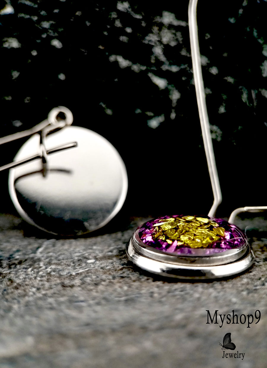 Corporate Gift Idea – Handmade SparkleChip Earrings – Olive-Green & Purple Chips – Unique Accessories for Corporate Gifting - Image 3
