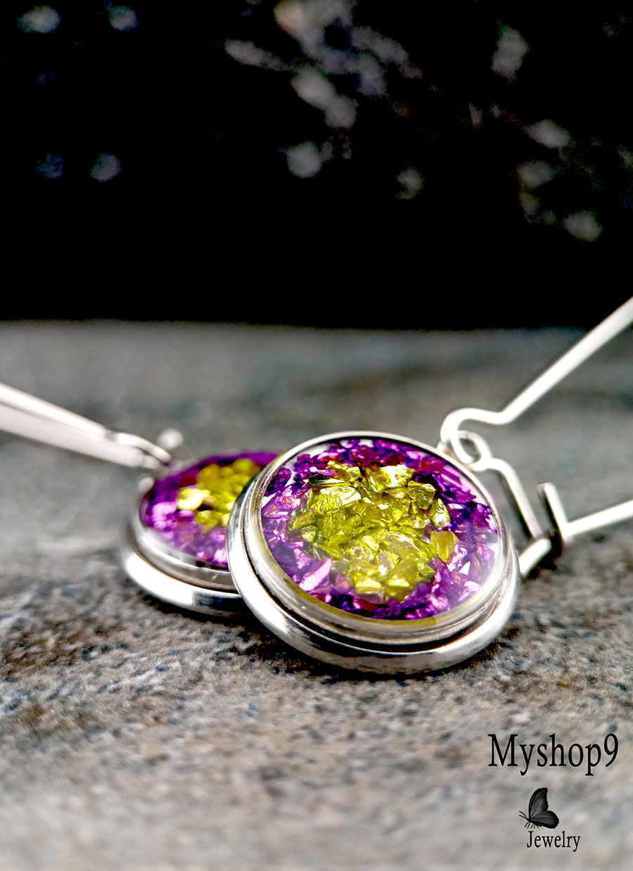 Handmade SparkleChip Earrings – Olive-Green & Purple Chips – Perfect for Corporate Gifts & Event Giveaways