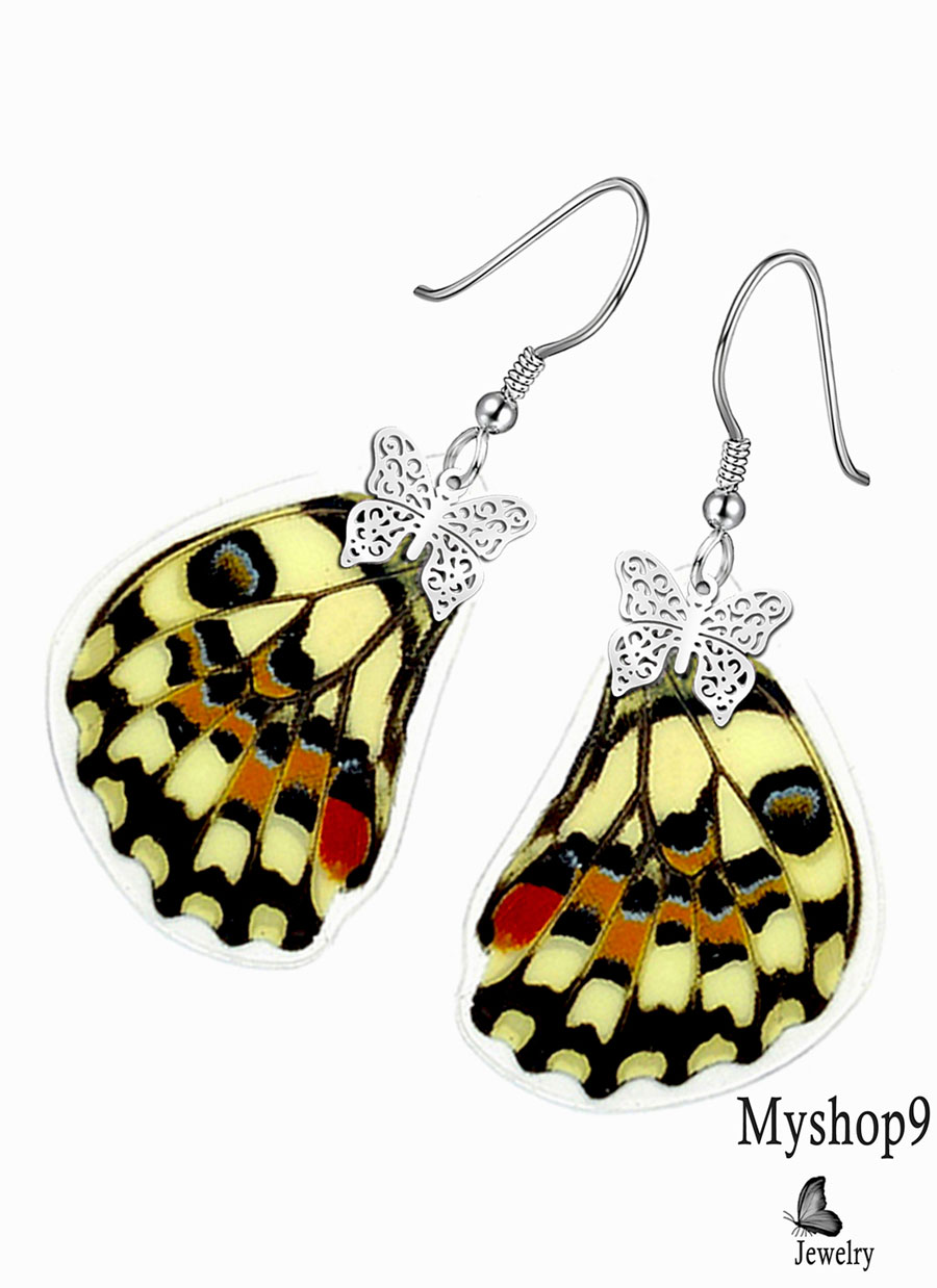 Papilio Demoleus butterfly wing earrings – handmade jewelry for business gifts, eco-friendly design