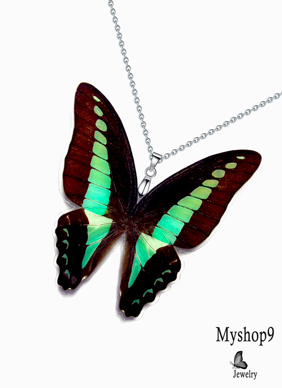 Handmade Graphium Sarpedon butterfly wing necklace – gift-ready for boutiques and business bundles