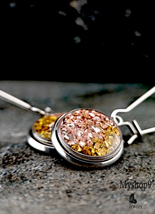 Handmade Pink & Gold SparkleChip Earrings – Unique Gift-Ready Jewelry