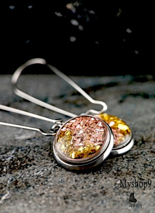 Perfect Handmade Gift – SparkleChip Earrings with Pink & Gold Chips – Unique Jewelry for Gifting - Image 2