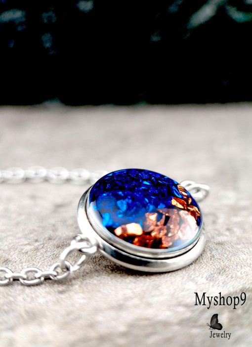 Handmade Small-Batch Blue & Dark-Orange Chips Necklace – Unique Jewelry for Corporate Gifts