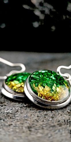 Handmade Sparkle Earrings with Green & Gold Chips – Ideal for Small Business Gifts & Corporate Gifting