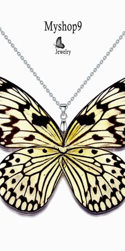 idea leuconoe butterfly wing necklace handmade nature jewelry closeup