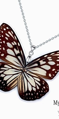 Handmade Ideopsis Juventa butterfly wing necklace with natural materials