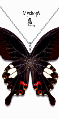 papilio helenus natural butterfly necklace handmade closeup