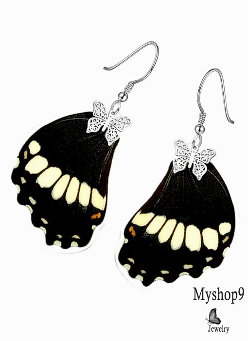 Handmade Papilio Polytes butterfly wing earrings – unique business gift jewelry for small businesses and retailers.