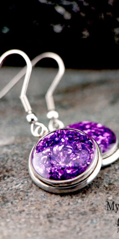 trendy deep purple sparkle chip earrings fashion jewelry closeup1