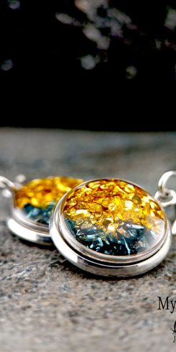 Handmade Sparkle Earrings – Gold & Ink-Blue Chips – Wholesale Jewelry for Boutiques & Resellers