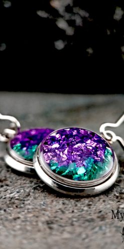 Handmade Sparkle Earrings – Purple & Lake-Blue Chips – Wholesale Jewelry for Boutiques & Resellers