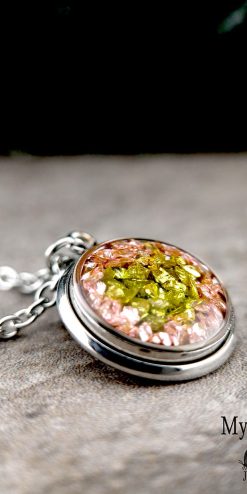Wholesale Olive-Green & Pink Sparkle Necklace Pack – Handcrafted with Resin and Stainless Steel