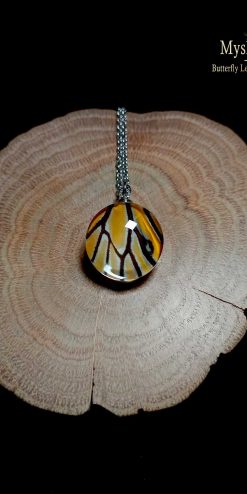 Affordable Danaus genutia butterfly glass lens pendant – real butterfly wing jewelry for event planners