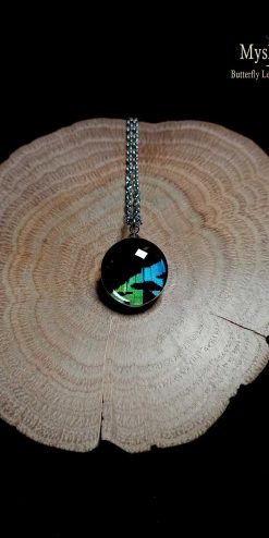 Real butterfly wing necklace – Handmade green-blue moth pendant – Nature-inspired gift for women