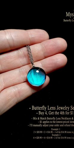blue morpho butterfly necklace real scarce morpho wing glass lens transformation jewelry 1