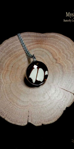Handmade Papilio helenus butterfly wing pendant under glass dome, 20mm necklace, eco-friendly nature jewelry for collectors and women