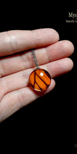Danaus plexippus real butterfly wing necklace, 20mm glass lens, handmade wholesale pendant, symbolic jewelry of transformation and resilience