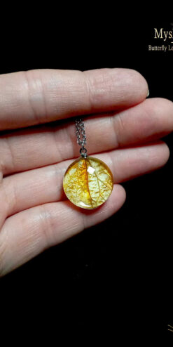 Hebomoia glaucippe real butterfly wing necklace 20mm, glass lens pendant, handmade boho jewelry, eco-friendly gift for nature lovers