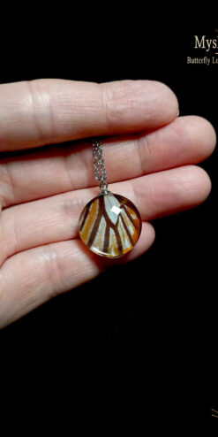 Real Danaus genutia butterfly wing pendant, 20mm glass lens necklace, perfect handmade nature-inspired gift for women
