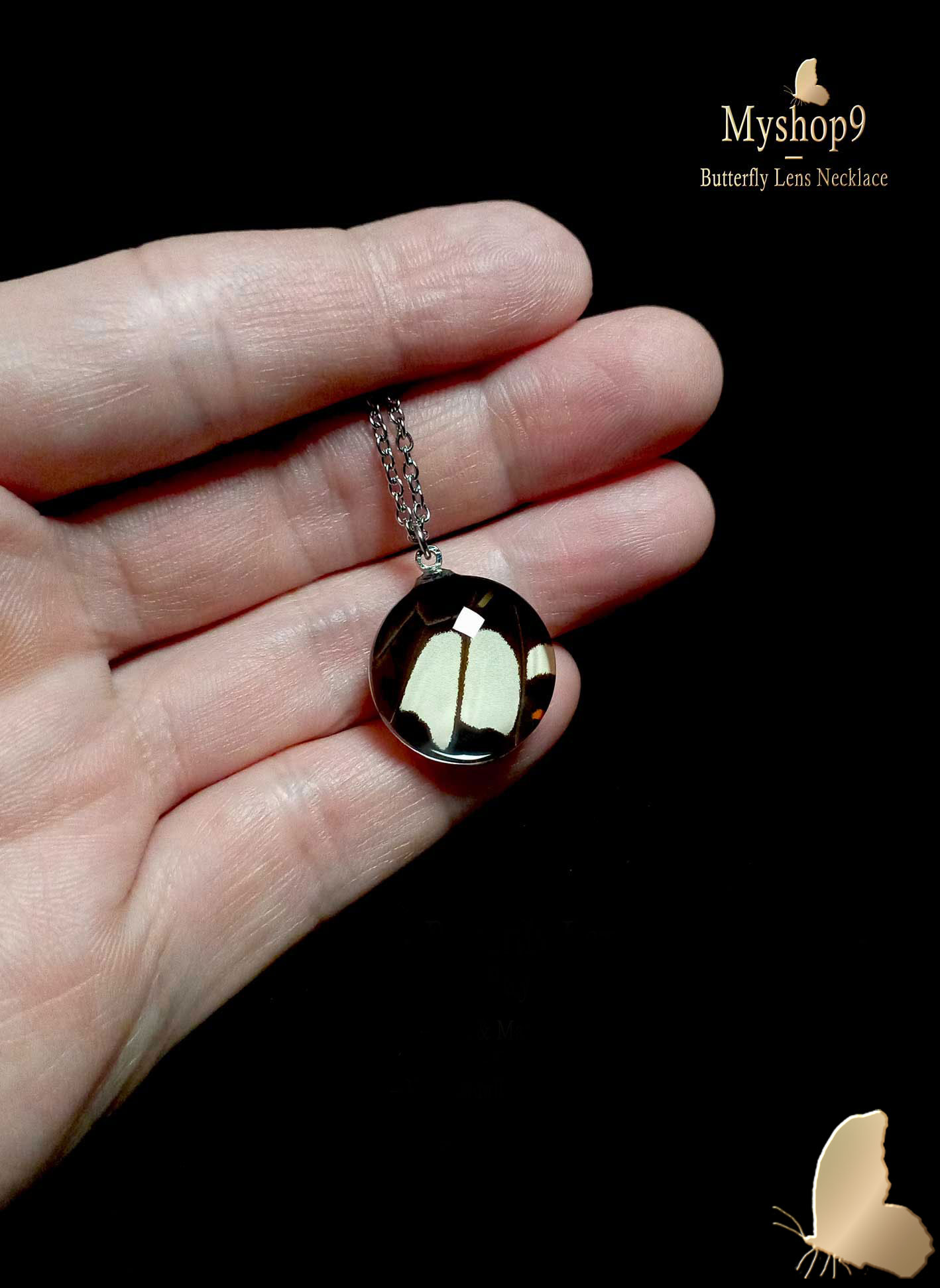 Papilio helenus real butterfly wing necklace 20mm, handmade nature-inspired pendant gift for women and butterfly lovers