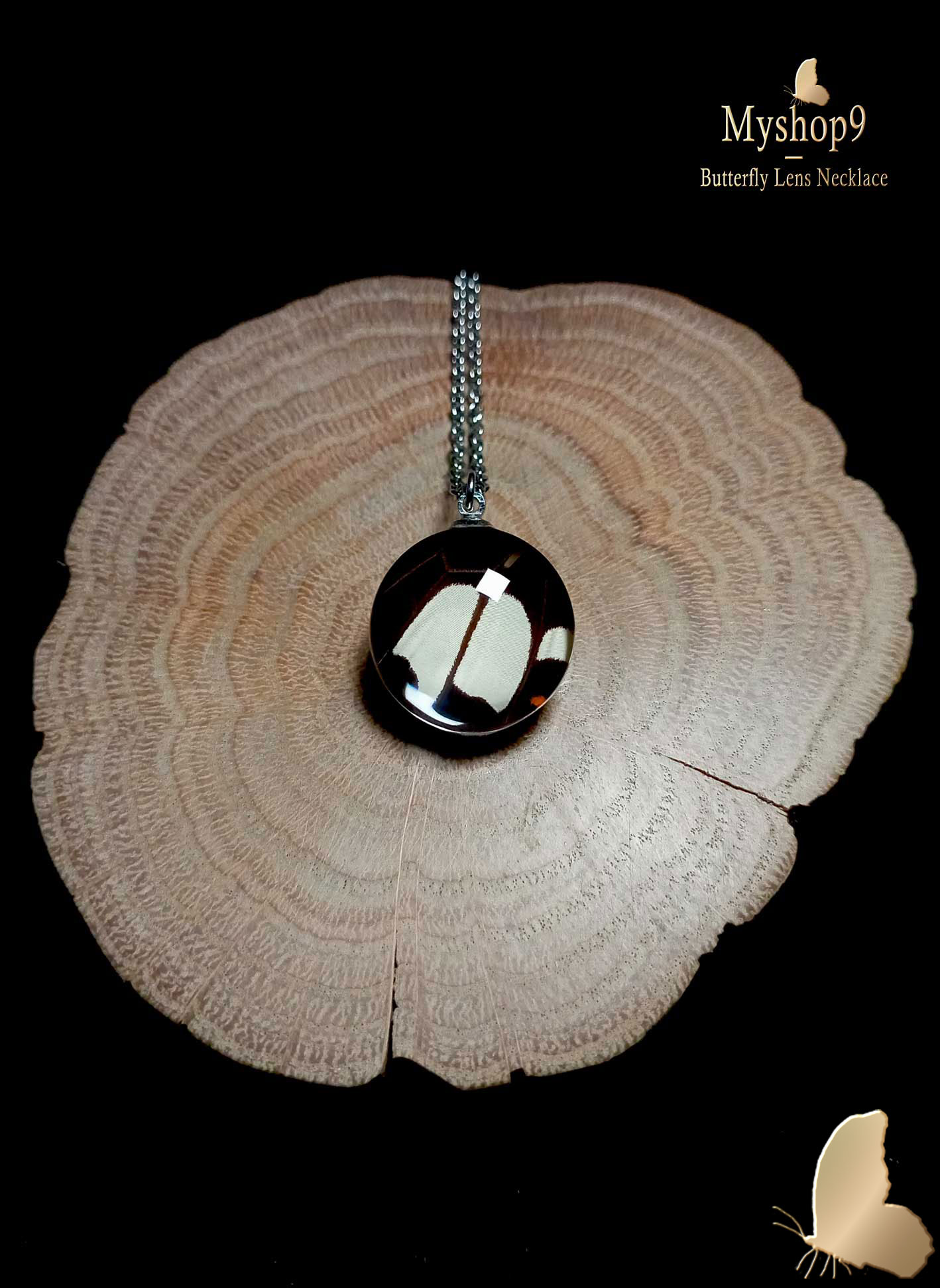 Papilio helenus butterfly wing necklace 20mm, handmade real wing glass dome pendant, nature-inspired jewelry gift for women