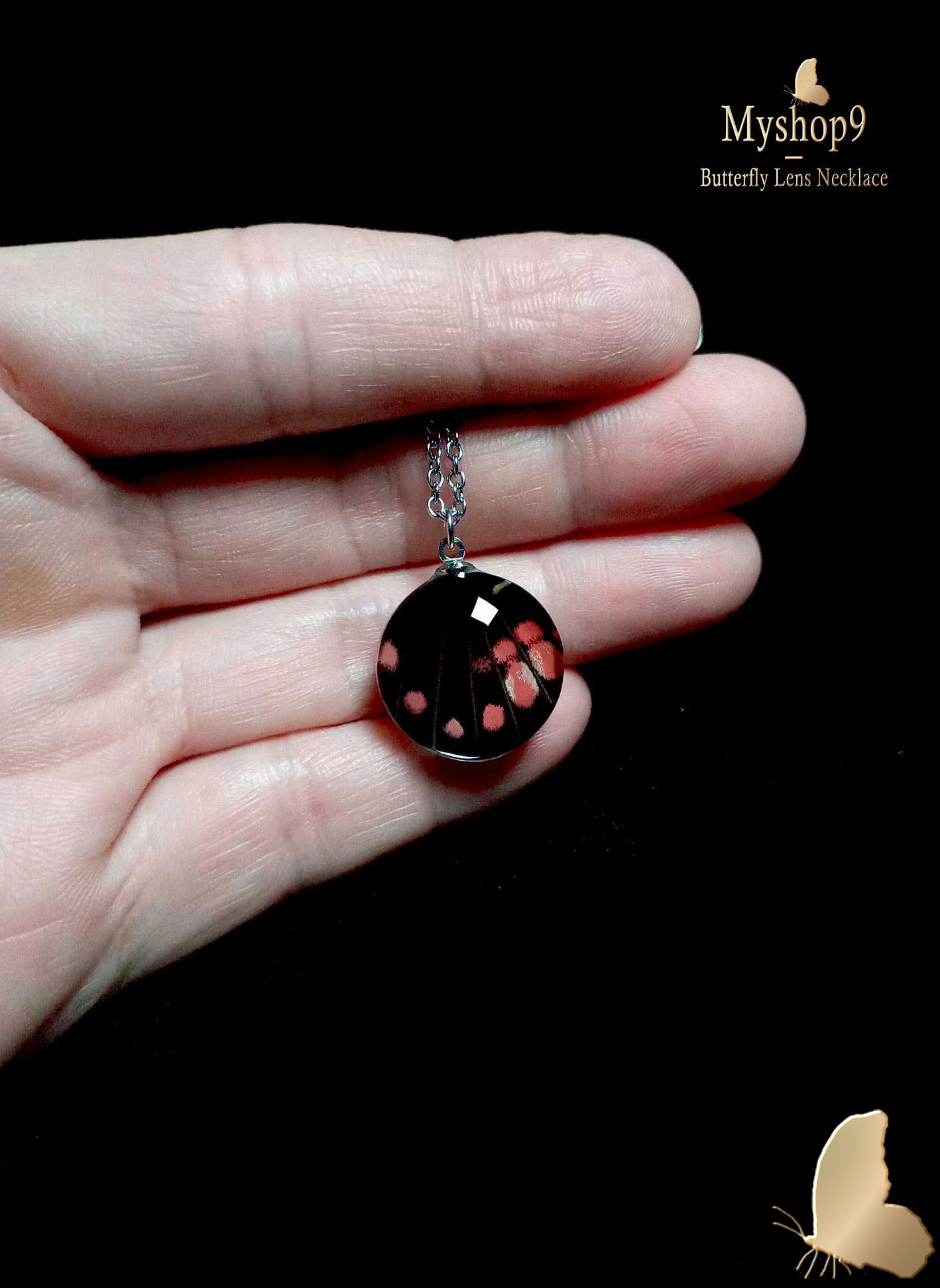 Papilio isidorus butterfly wing pendant under glass lens 20mm, real wing jewelry, nature-inspired gift for her