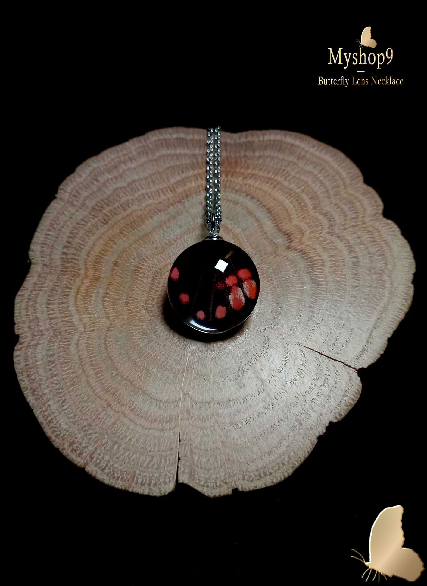 Papilio isidorus butterfly wing necklace 20mm, real wing pendant under glass, unique nature-inspired jewelry gift for her