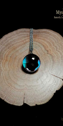 Handmade holiday butterfly wing necklace (18mm) with real Papilio lorquinianus wing under glass dome, nature-inspired pendant, perfect Christmas or Valentine’s gift for her