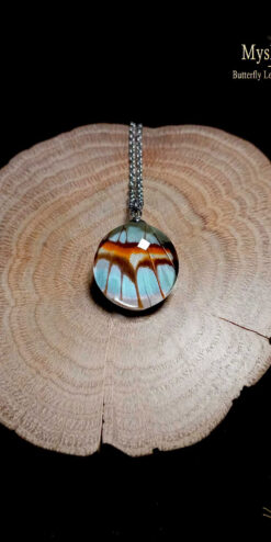 Siproeta stelenes real butterfly wing glass necklace 20mm, handmade nature Christmas gift for women, eco-friendly pendant